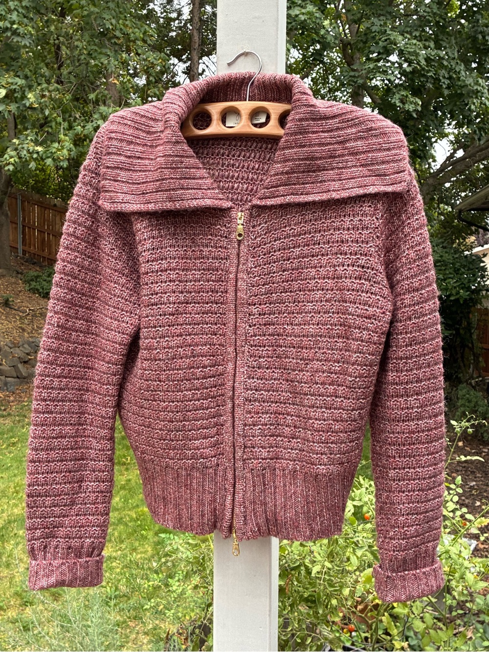 Joie Variegated-Rose Zip-Front Cardigan Sweater, L